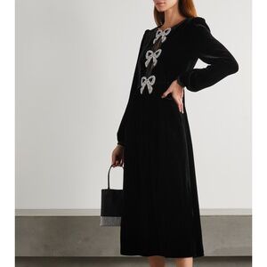 SALONI Camille Velvet Embellished Bows Long Dress in Black UK16/US12